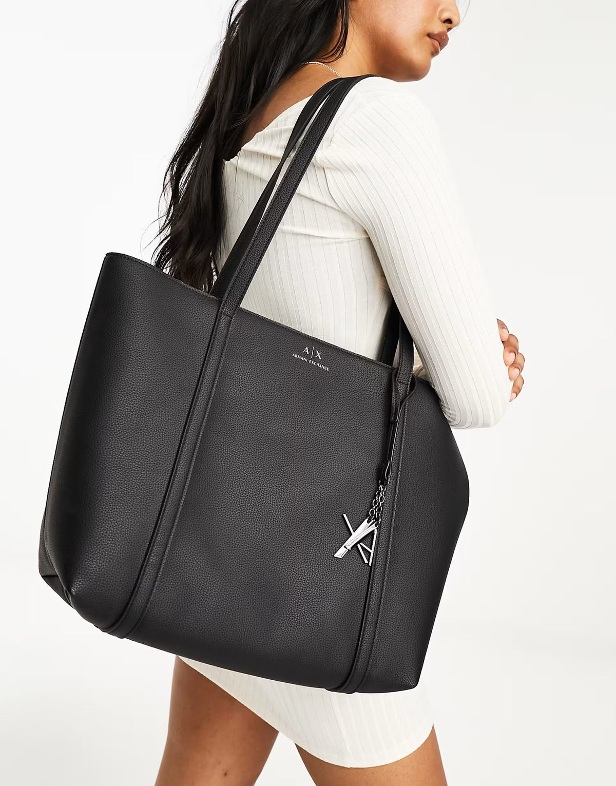 Armani Exchange logo tote bag in black