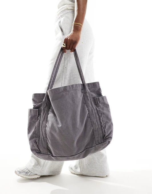 ASOS DESIGN oversized heavyweight canvas tote in washed grey