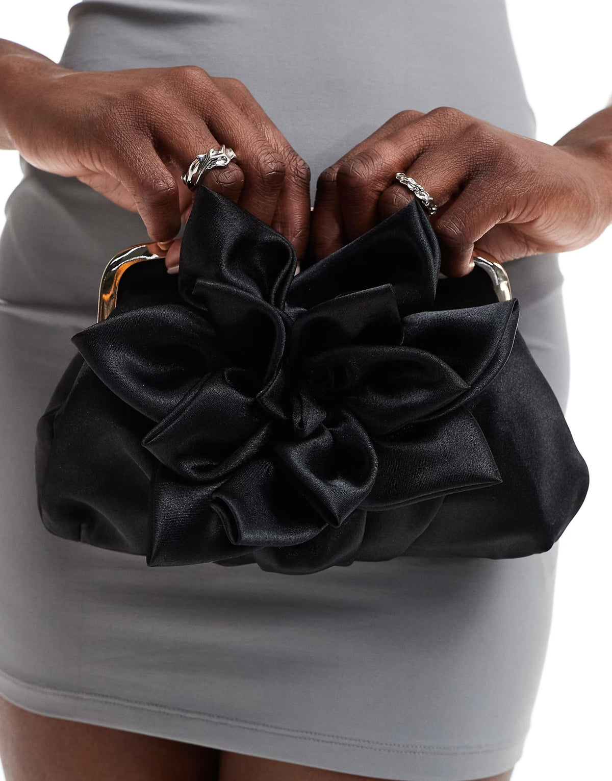 True Decadence satin flower crossbody bag in black