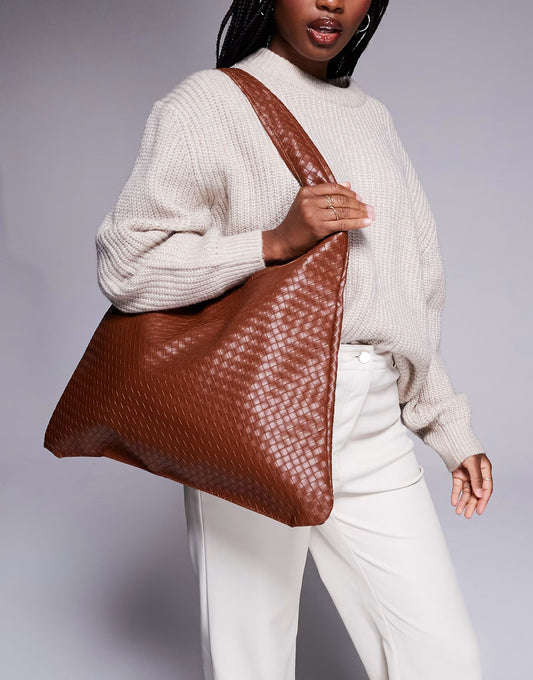 Public Desire slouchy shoulder tote bag in brown woven