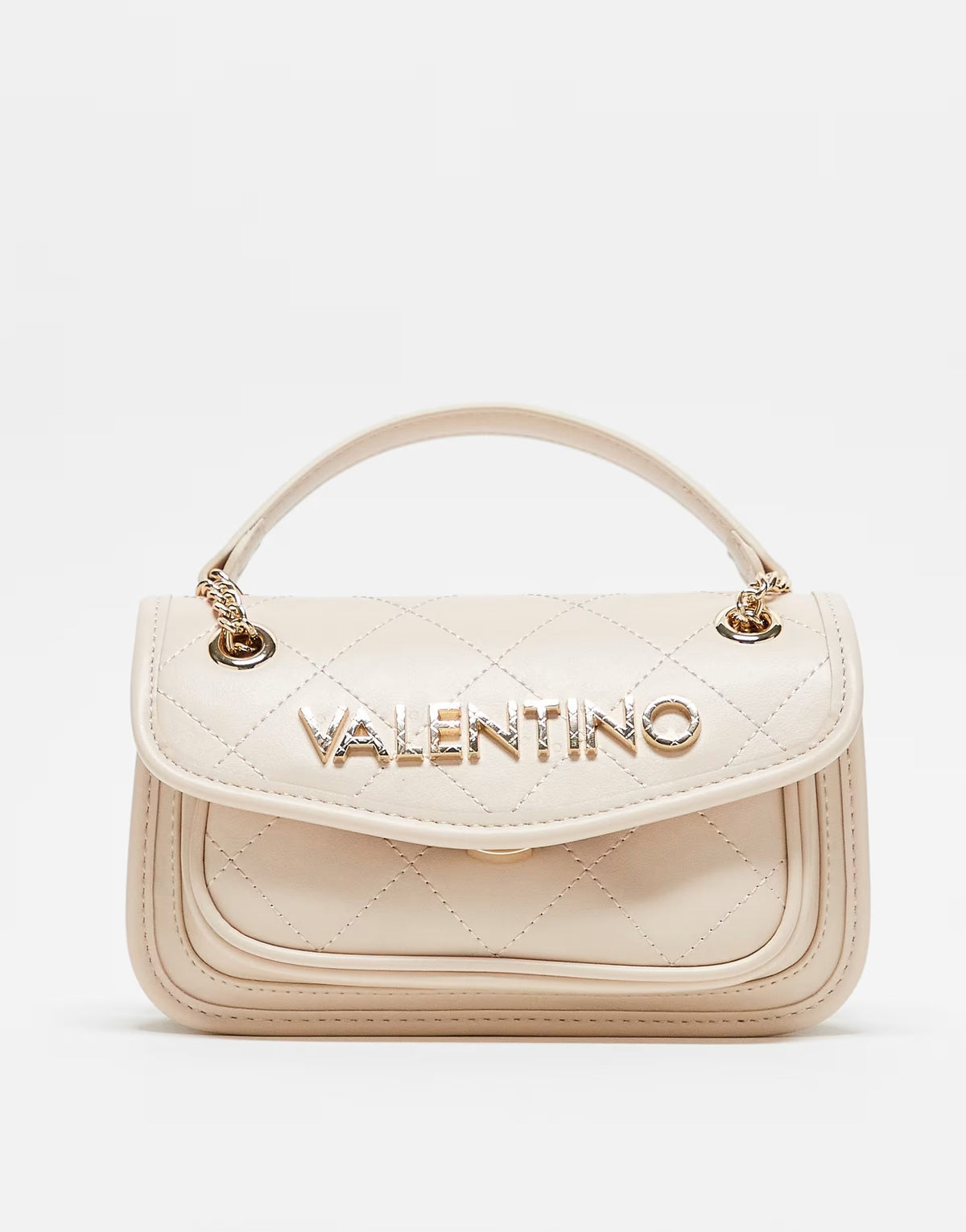 Valentino mansion quilted crossbody flap bag with chain strap in ecru