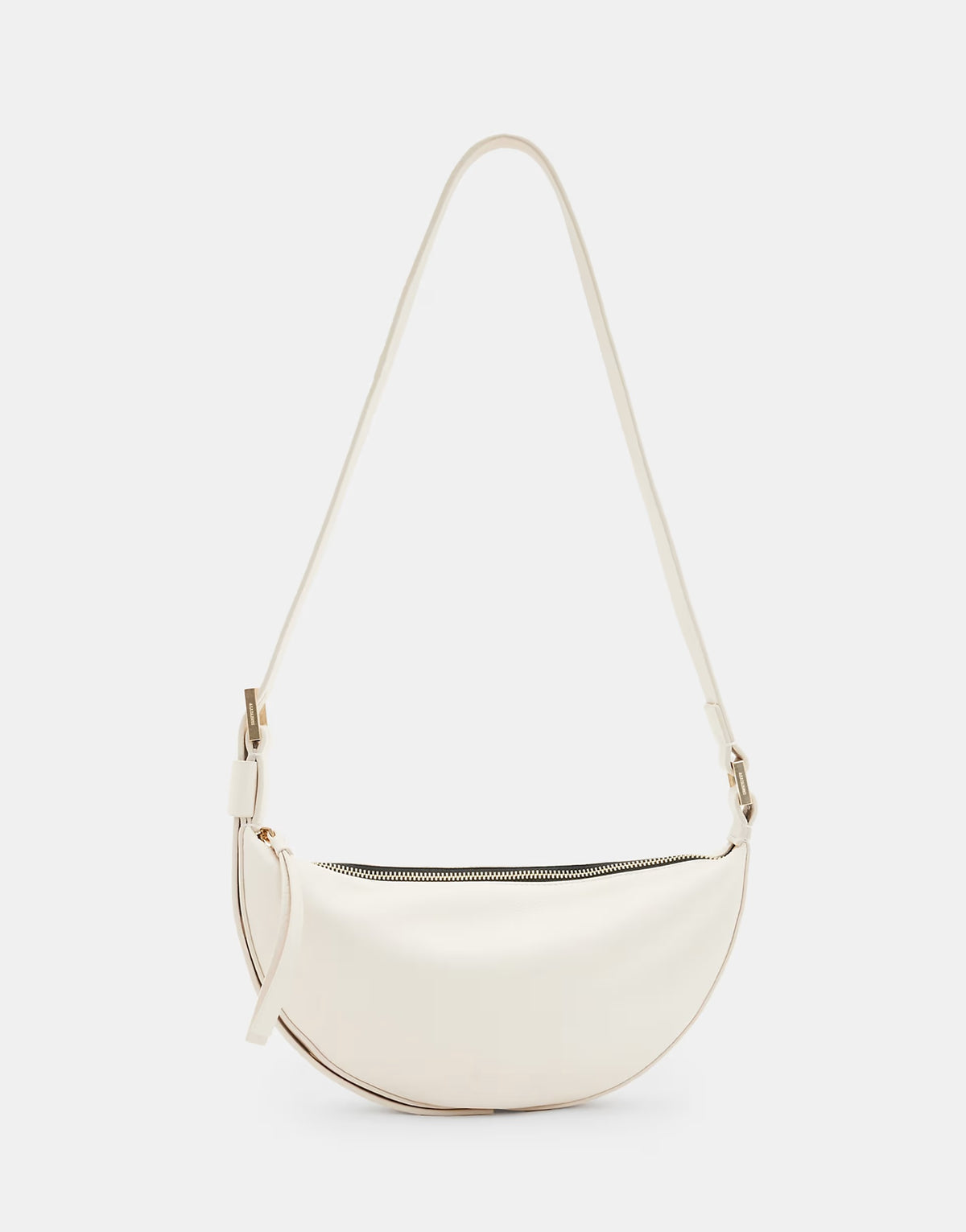 AllSaints Half Moon leather crossbody bag in white