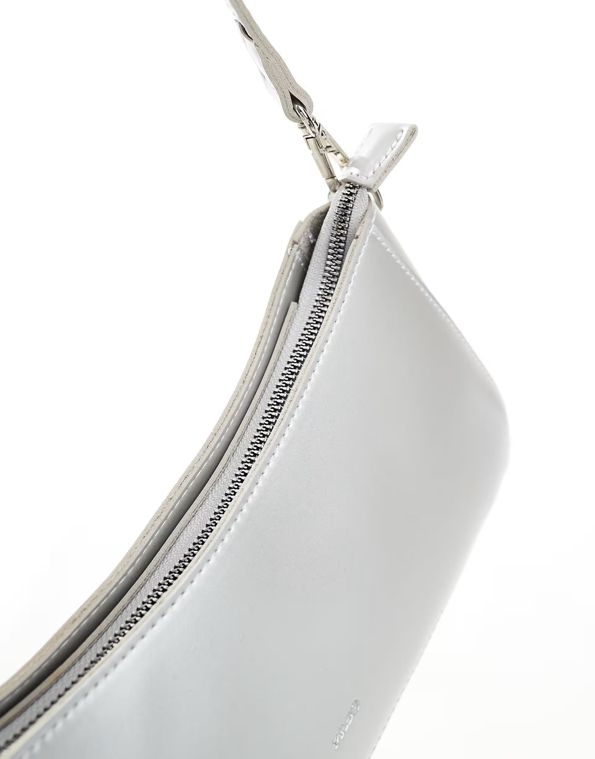 PASQ long baguette shoulder bag with detachable crossbody strap in silver