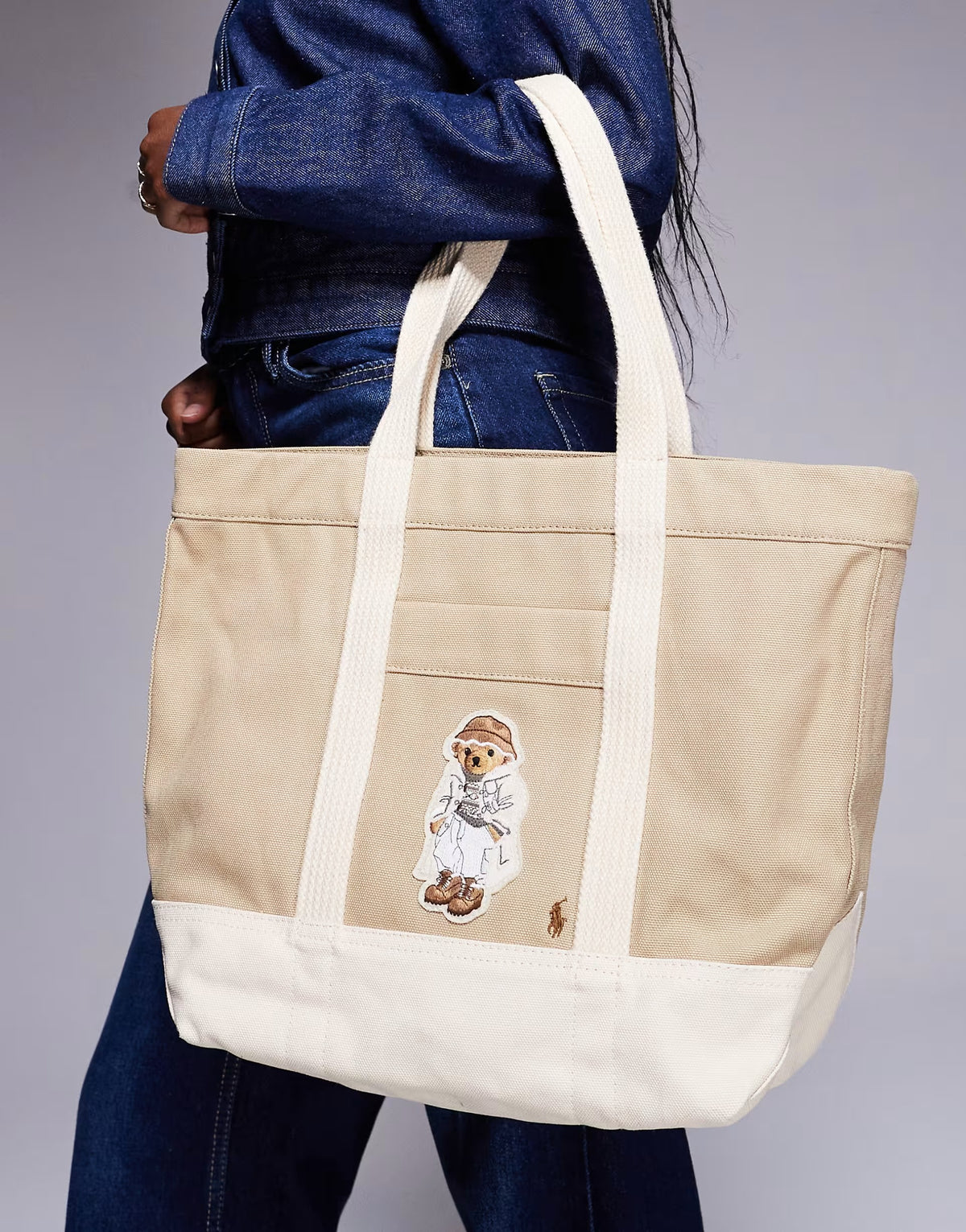 Polo Ralph Lauren tote bag with bear logo in beige