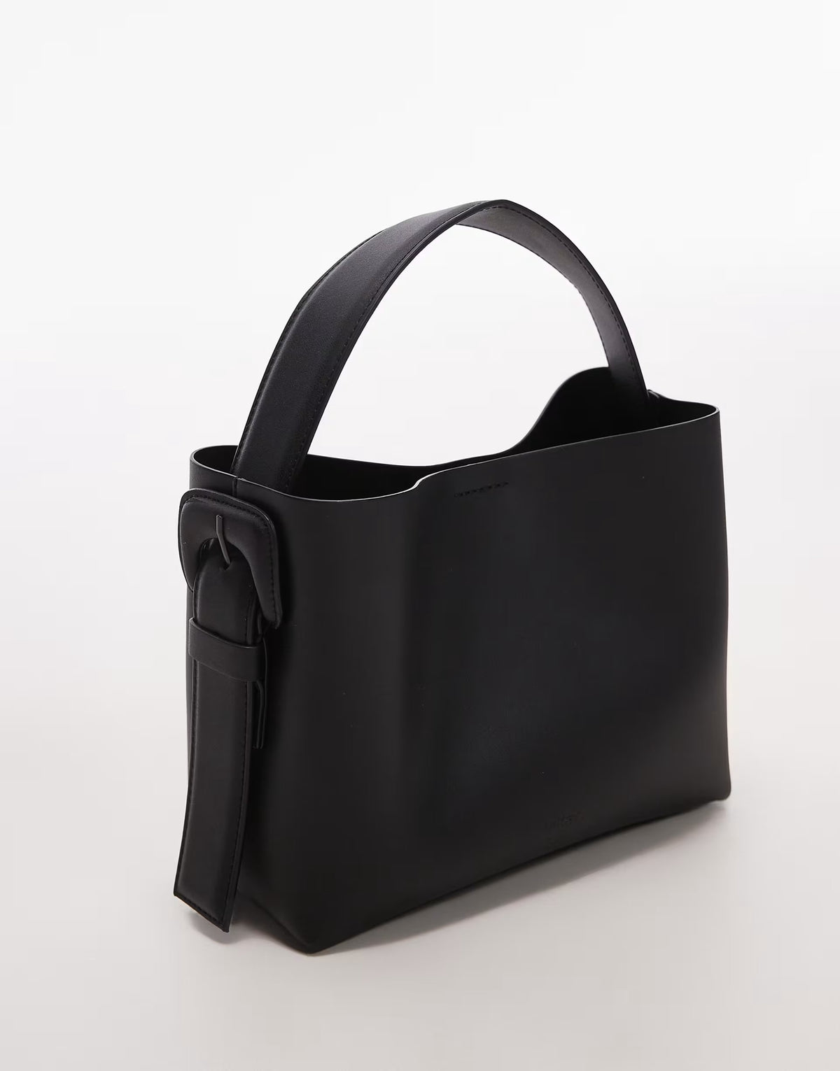 ARKET small leather tote bag with side buckle detail in black