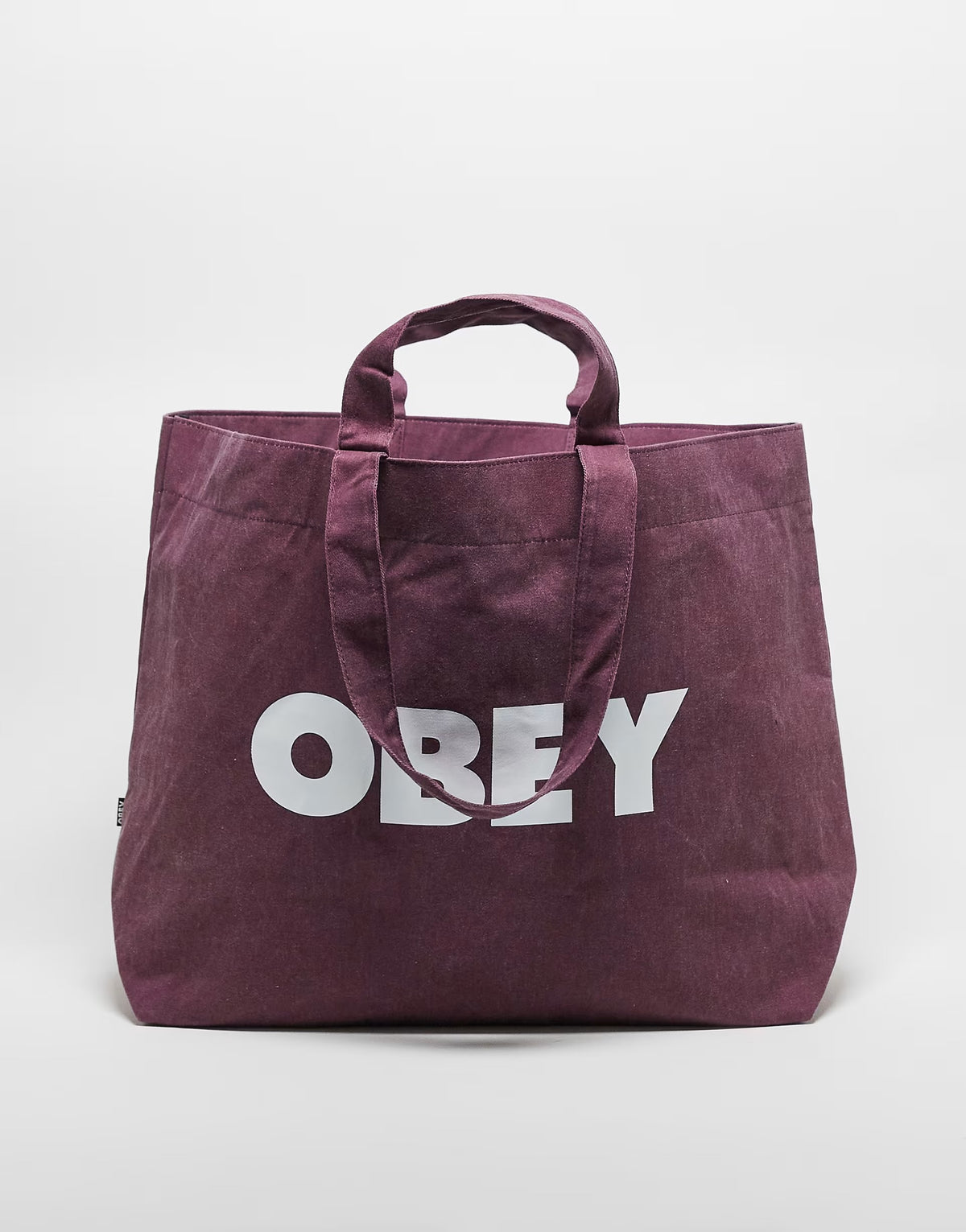 Obey pigment dyed tote bag in burgundy