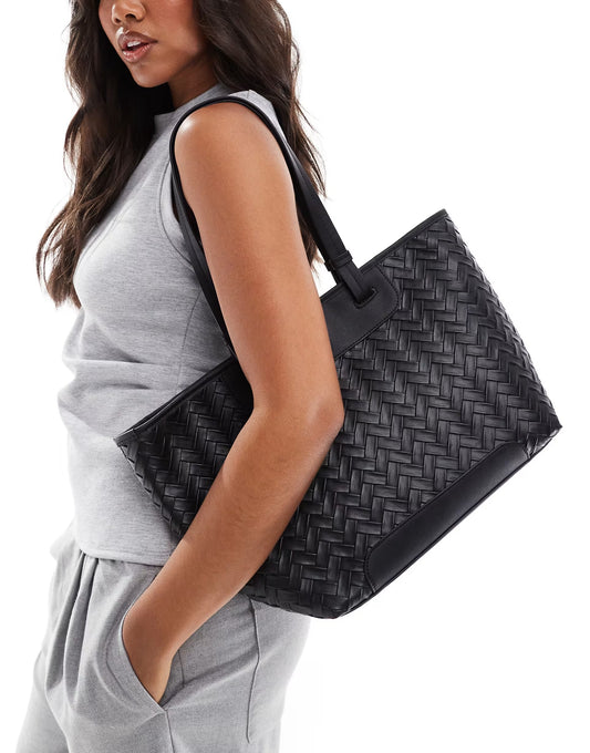 ASOS DESIGN tote bag in oversized weave in black