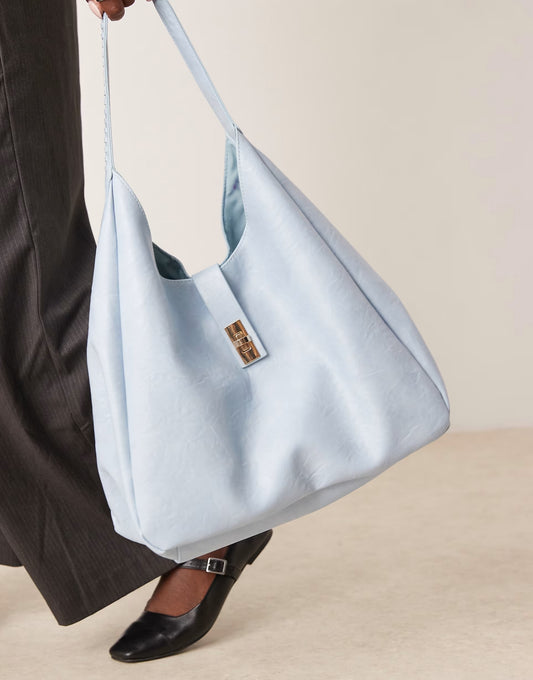 Glamorous slouch clasp detail large tote bag in blue