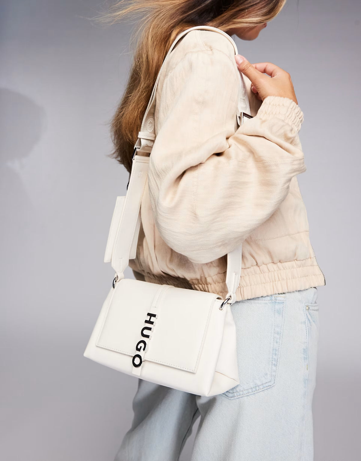 HUGO Red Mel crossbody bag in off white with metal logo hardware