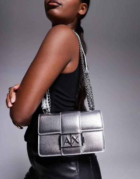 Armani Exchange metallic crossbody bag in silver