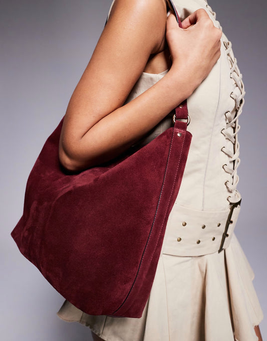 ASOS DESIGN suede tote bag in burgundy