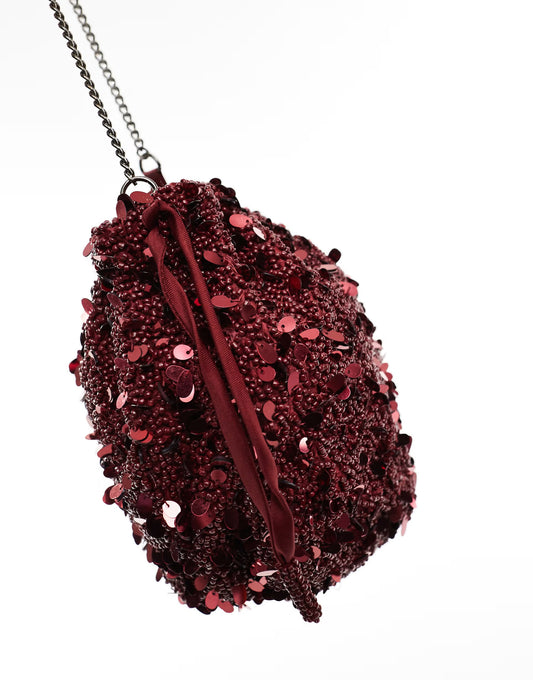 Pull&Bear sequin drawstring bag in burgundy