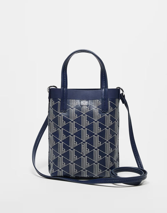 Lacoste print mini crossbody bag in navy