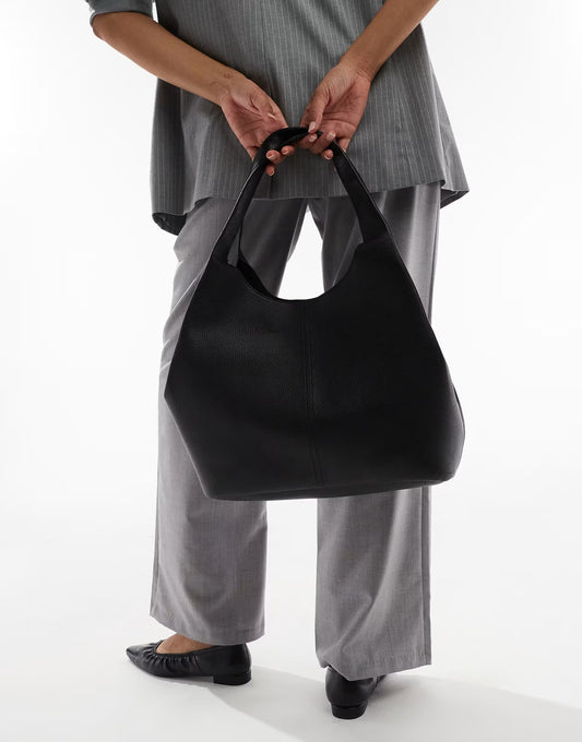 Pull&Bear structured faux leather tote bag in black