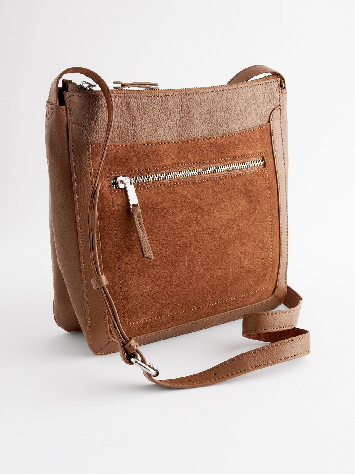 Tan Brown Leather Pocket Messenger Bag